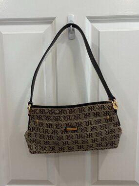 Rioni Moda Italia Monogram Shoulder Bag Brown Canvas Purse